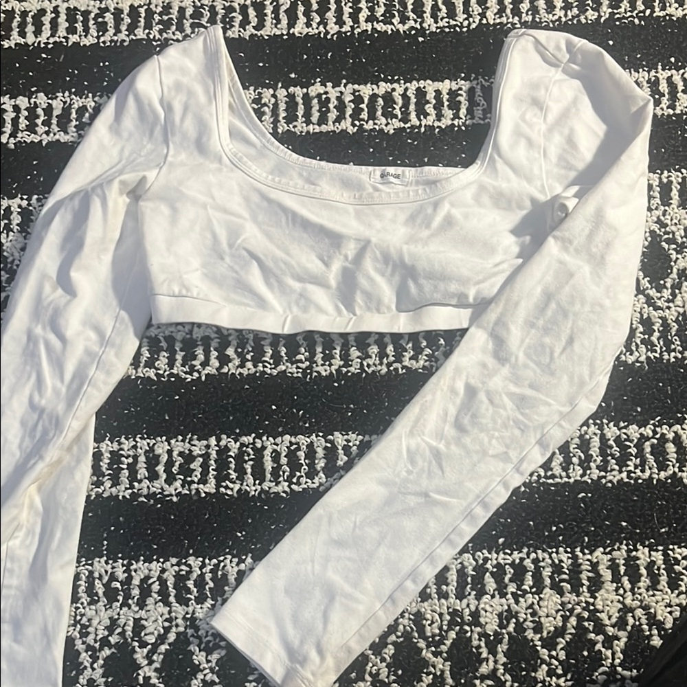 Garage White Long Sleeve Crop Top